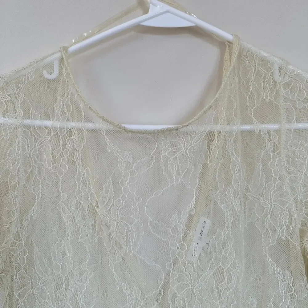 Coco + Jameson Lace Dress Bell Sleeve Deep V Back Short Junior LARGE Cream